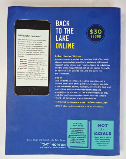 Back to the Lake: A Reader and Guide 4th Edition by Thomas Cooley (Very good, 2020, PBK, 844 pages, Norton)