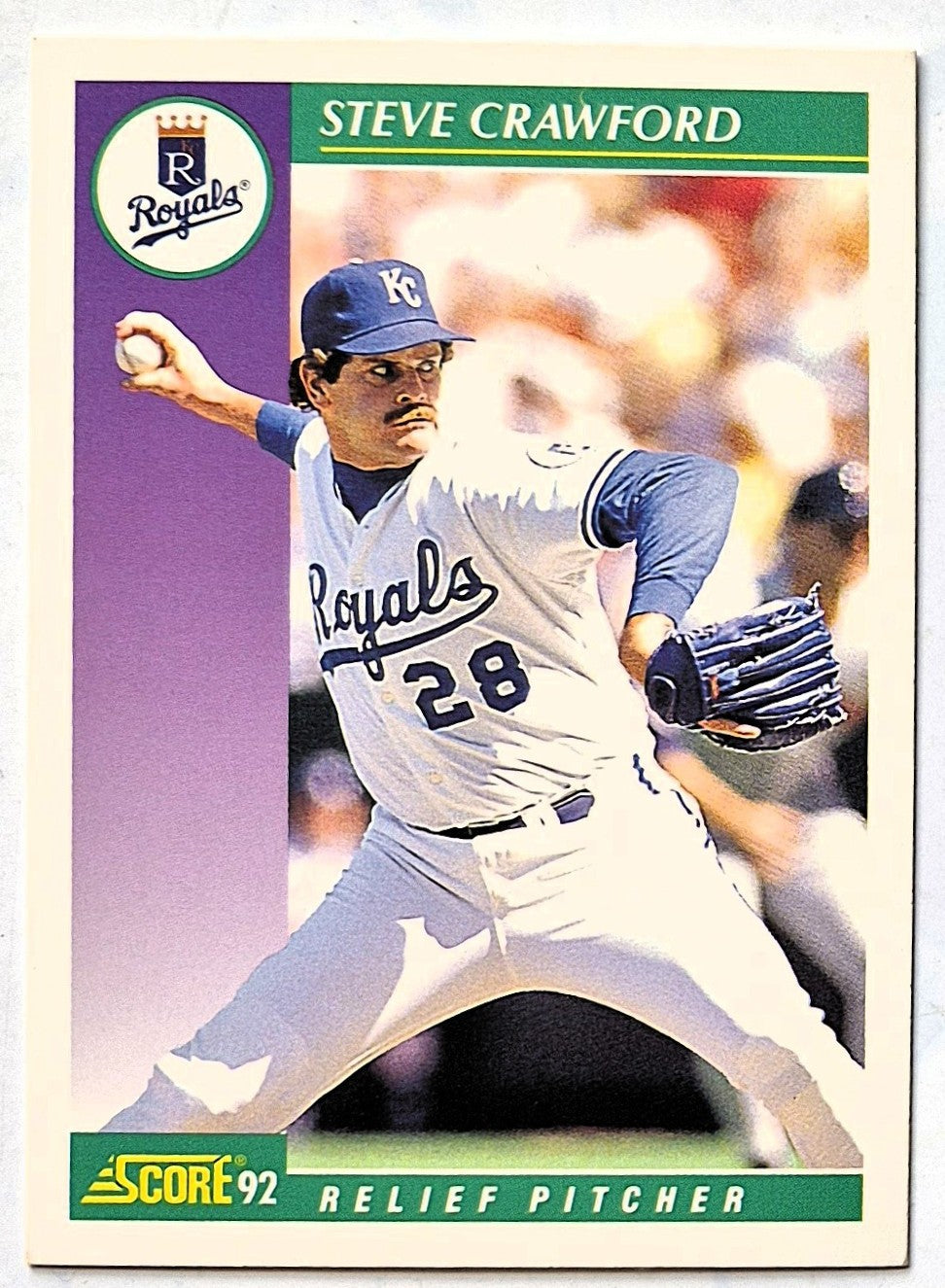 Crawford Steve Kansas City Royals Relief Pitcher #349 Score 1992 Baseball Card