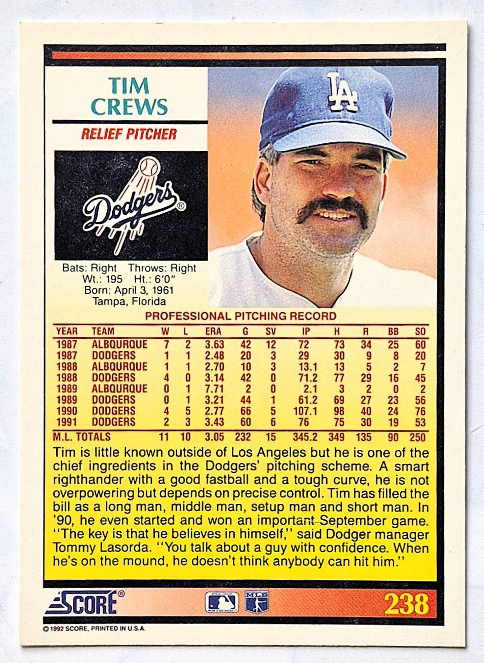 Scott Bailes California Angels Relief Pitcher 1992 Score #331 Baseballkarte (Exzellent)