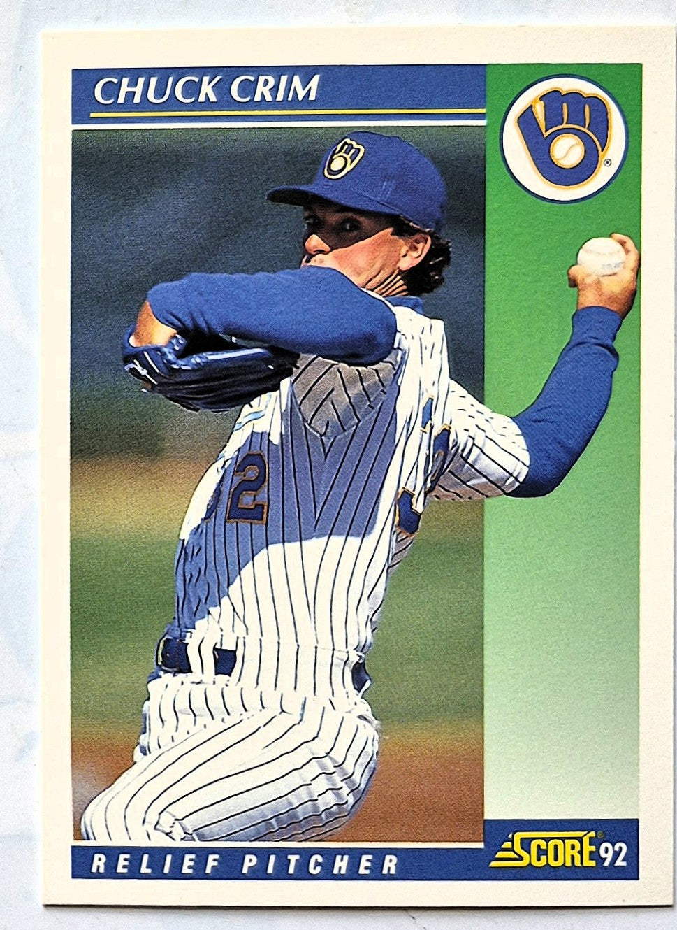 Crim Chuck Milwaukee Brewers Relief Pitcher #22 Score 1992 Baseball Card