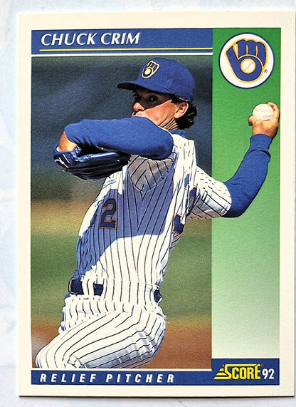 Crim Chuck Milwaukee Brewers Relief Pitcher #22 Score 1992 Baseball Card
