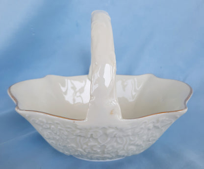 Porcelain Basket Decorative Crown Classics Whitehall Ivory Basket Gold Trim 5 in X 6 in