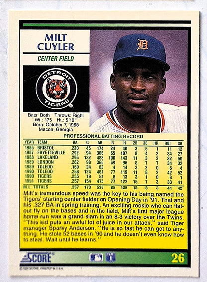Cuyler Milt Detroit Tigers Center Field #26 Score 1992 Baseball Card