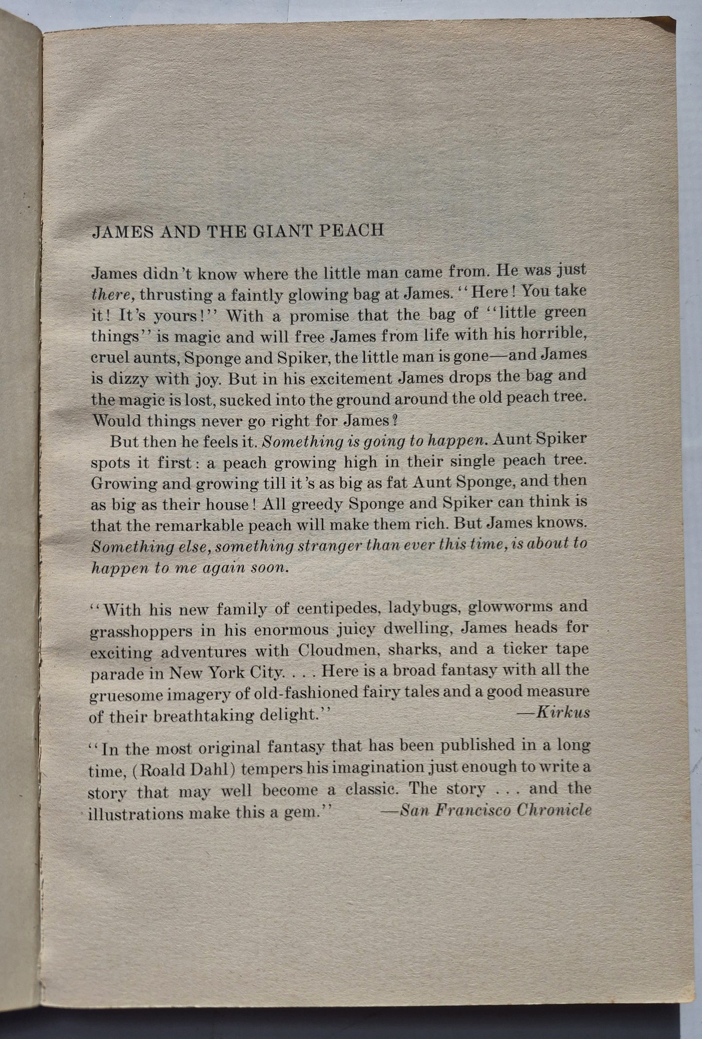 James and the Giant Peach by Roald Dahl (Very good, 1988, Pbk, 120 pages, Puffin Books)