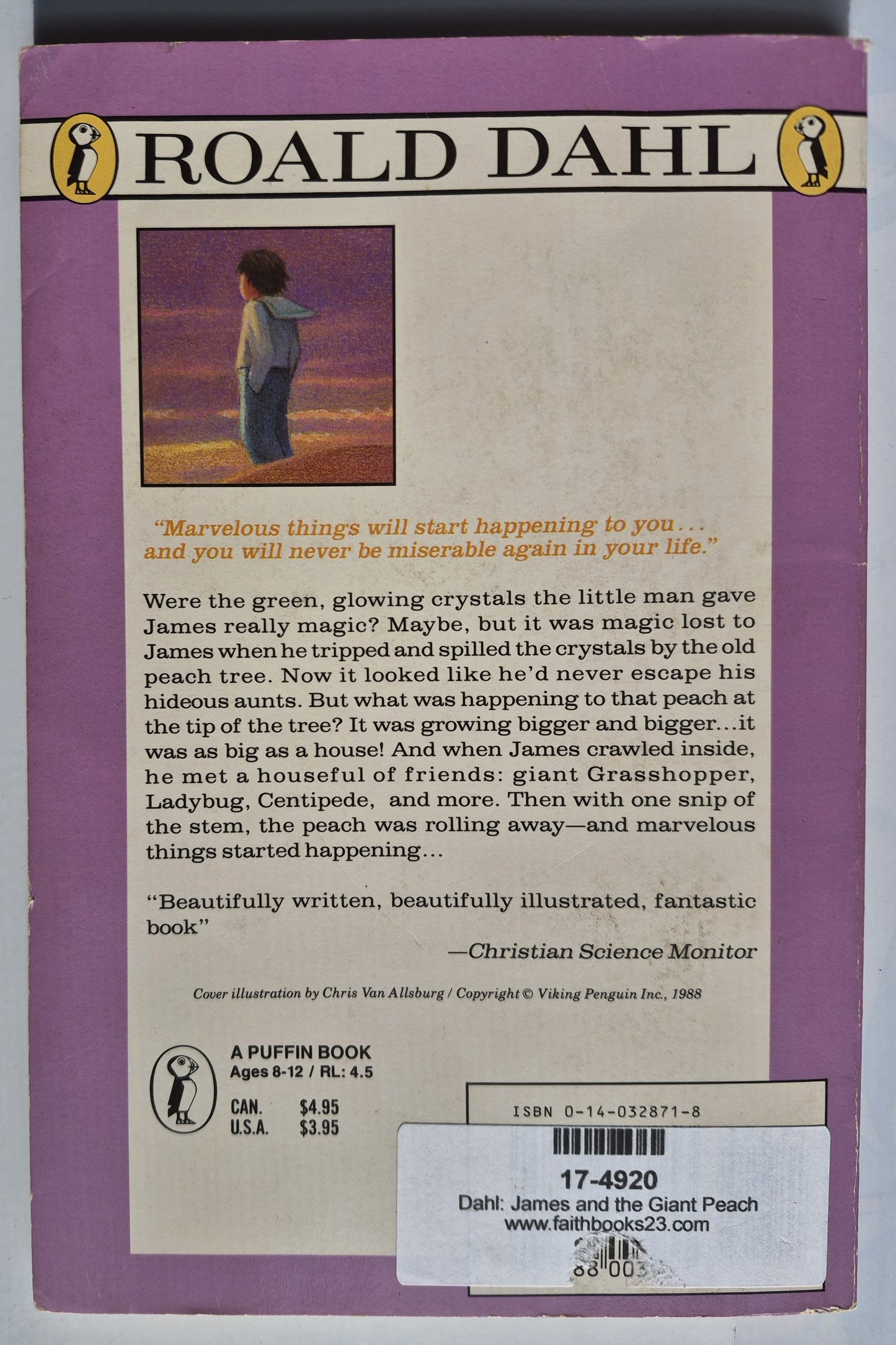 James and the Giant Peach by Roald Dahl (Very good, 1988, Pbk, 120 pages, Puffin Books)