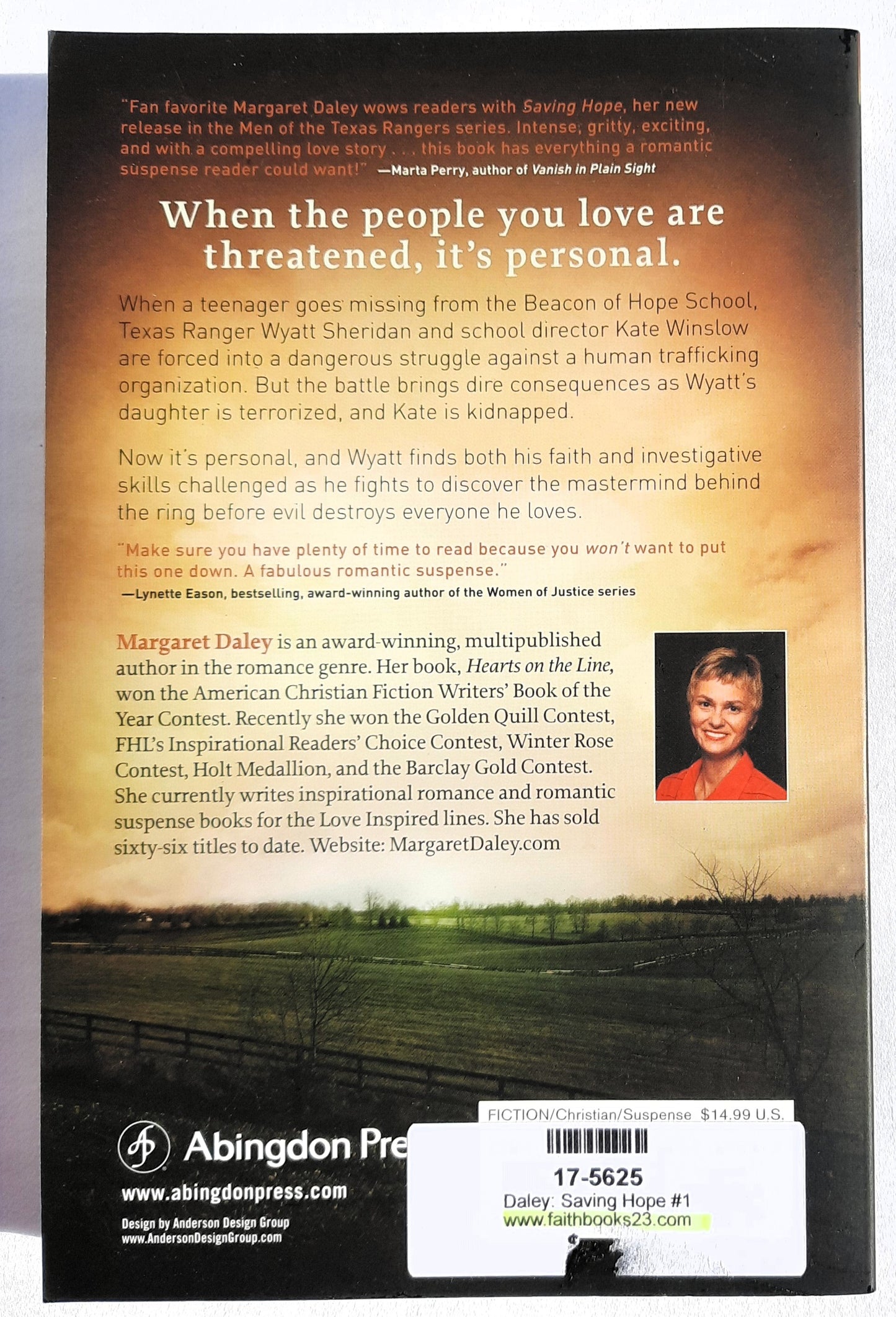 Saving Hope by Margaret Daley (Men of the Texas Rangers #1, Very good, 2012, Pbk, 335 pages, Abingdon Press)