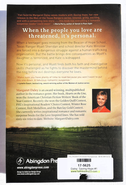 Saving Hope by Margaret Daley (Men of the Texas Rangers #1, Very good, 2012, Pbk, 335 pages, Abingdon Press)