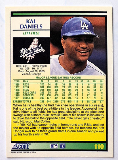 Daniels Kal Dodgers Left Field #110 Score 1992 Baseball Card