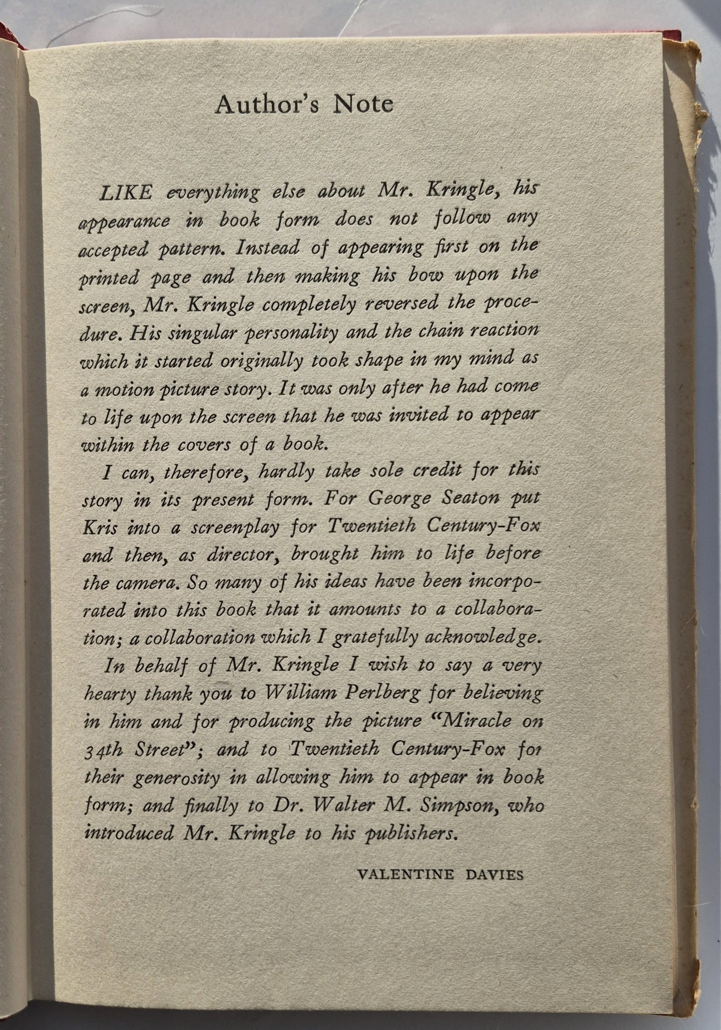 Das Wunder von Manhattan von Valentine Davies (Gut, 1947, gebunden, 120 Seiten, Harcourt, Brace and Company)