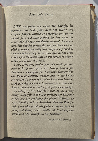 Das Wunder von Manhattan von Valentine Davies (Gut, 1947, gebunden, 120 Seiten, Harcourt, Brace and Company)