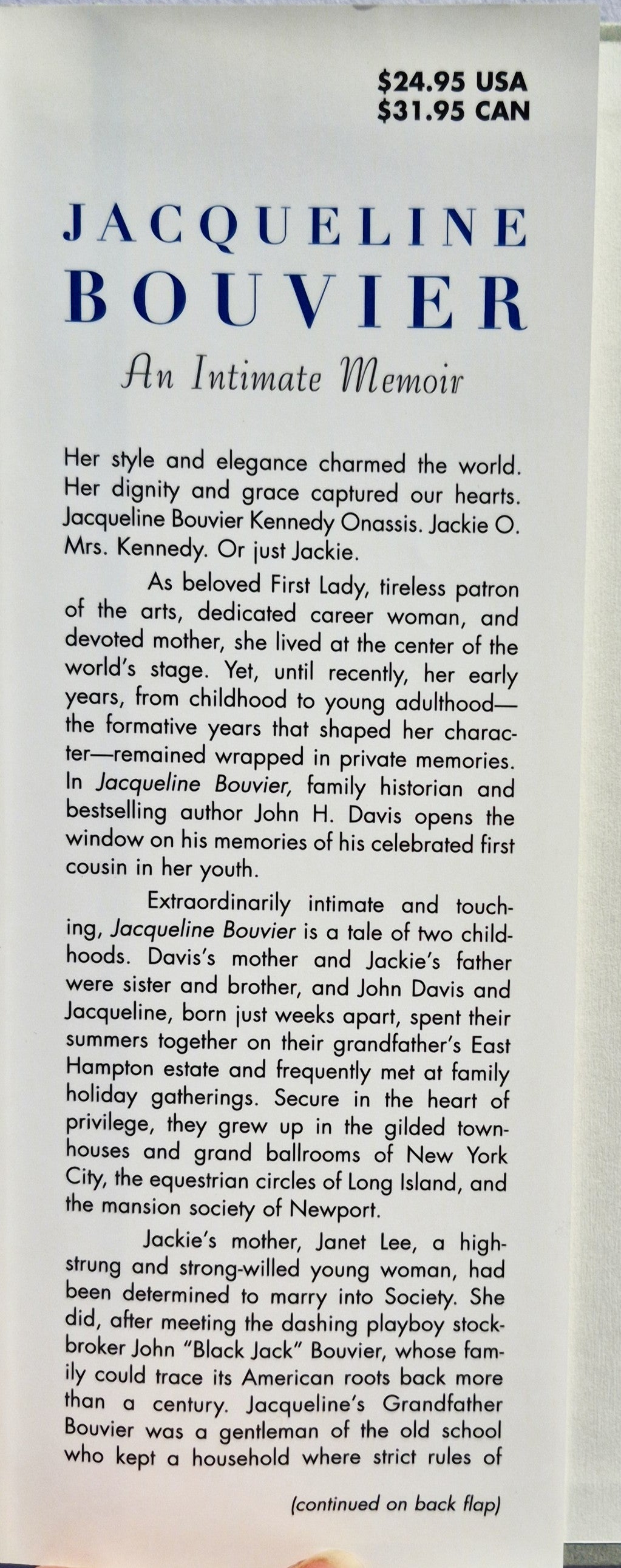 Jacqueline Bouvier: Eine intime Biografie von John H. Davis (Wie neu, 1996, HC, 208 Seiten, John Wiley & Sons, Inc.)