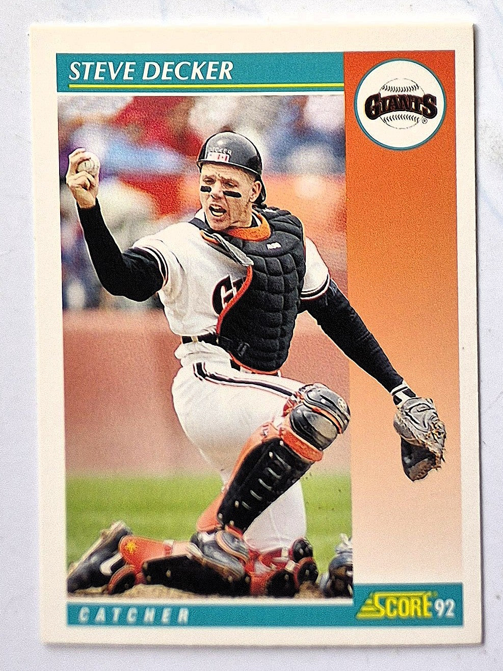 Decker Steve San Francisco Giants Catcher #317 Score 1992 Baseball Card
