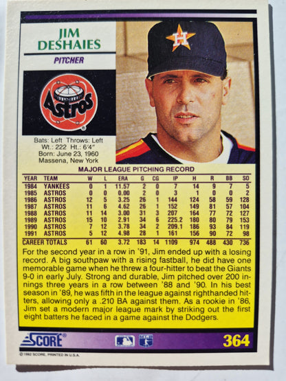 Bewertung '92 Jim DeShaies Houston Astros Pitcher Baseballkarte #364 Fast Neuwertig