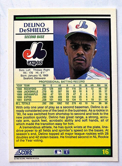 DeShields Delino Montreal Expos Second Base #16 Score 1992 Baseball Card