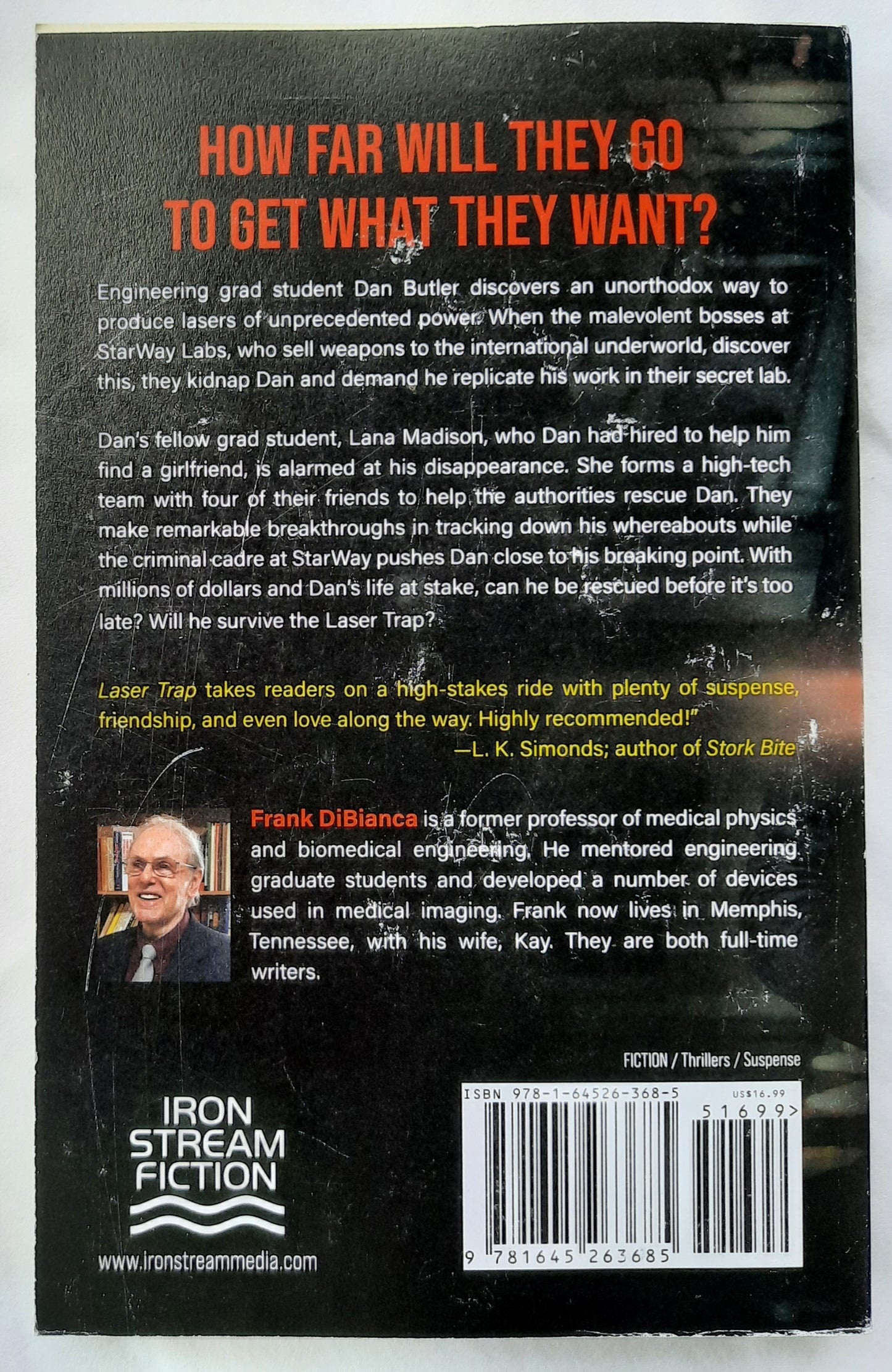 Laser Trap by Frank DiBianca (Quincy U Suspense, New, 2022, Pbk, 313 pages, Iron Stream Fiction)