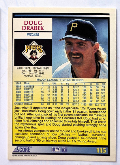 Drabek Doug Pittsburgh Pirates Pitcher #115 Score 1992 Baseball Card