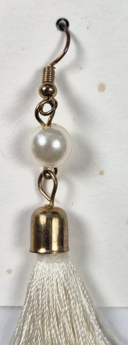 Earrings by Vibe Style white fringe with faux pearls in gold tone base (Brand New)