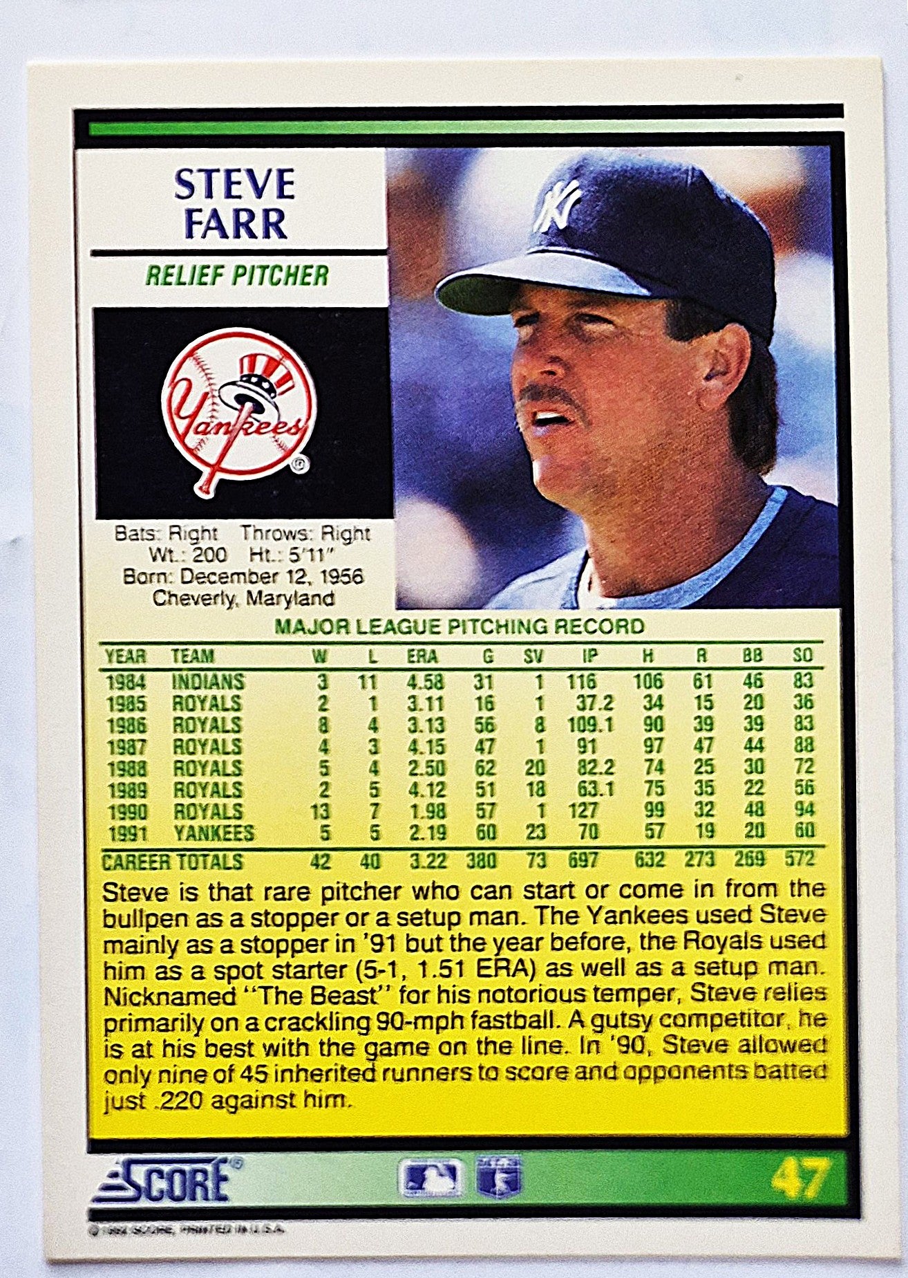 Scott Bailes California Angels Relief Pitcher 1992 Score #331 Baseballkarte (Exzellent)