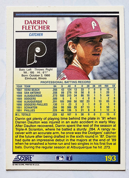 Fletcher Darrin Philadelphia Phillies Catcher #193 Score 1992 Baseball Card