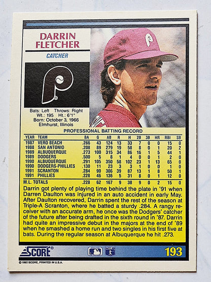 Fletcher Darrin Philadelphia Phillies Catcher #193 Score 1992 Baseball Card