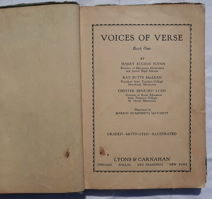 Voices of Verse Book One by Harry E. Flynn; Ray MacLean; Chester Lund (Acceptable, 1933, HC, 150 pages, Lyons & Carnahan)