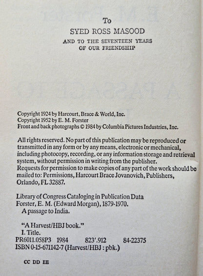 A Passage to India von E.M. Forster (Sehr gut, 1984, TB, 316 Seiten, Harvest/HBJ Book)
