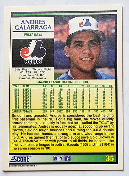 Galarraga Andres Montreal Expos First Base #35 Score 1992 Baseball Card