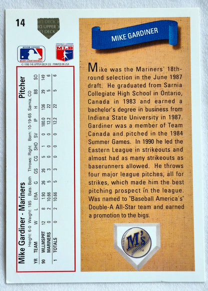 Gardiner Mike Seattle Mariners Pitcher #14 Star Rookie Upper Deck 1991 Baseball Card