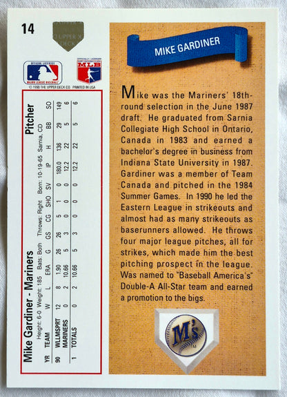 Gardiner Mike Seattle Mariners Pitcher #14 Star Rookie Upper Deck 1991 Baseball Card