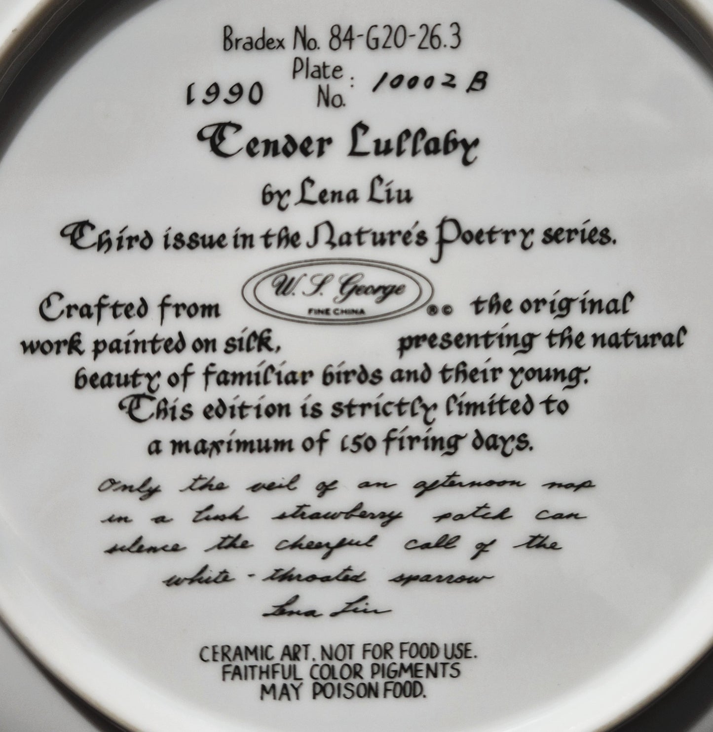 W.L. George Lena Lui Sammelteller aus Keramik „Tender Lullaby“ 1990, sehr gut, #10002B)