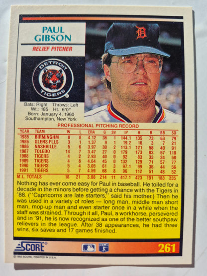 Bewertung: '92 Paul Gibson Detroit Tigers Relief Pitcher Baseballkarte #261 Near Mint