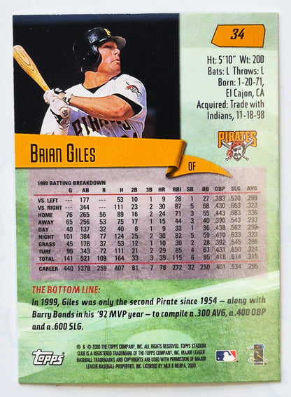2000 Stadium Club Brian Giles Pittsburgh Pirates #34 Baseballkarte TOPPS Neuwertig