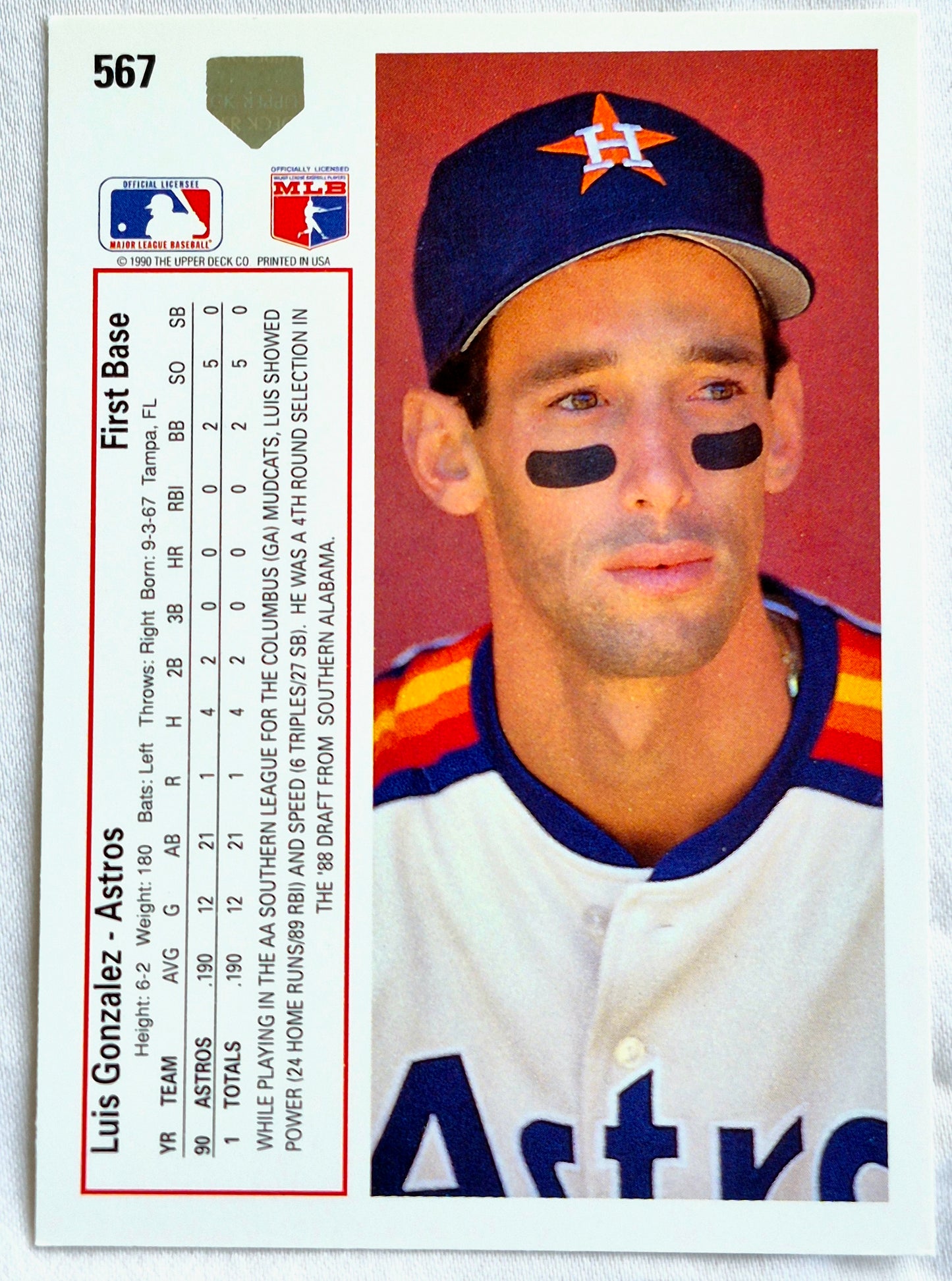 Gonzalez Luis Houston Astros 1st Base #567 Upper Deck 1991 Baseball Card