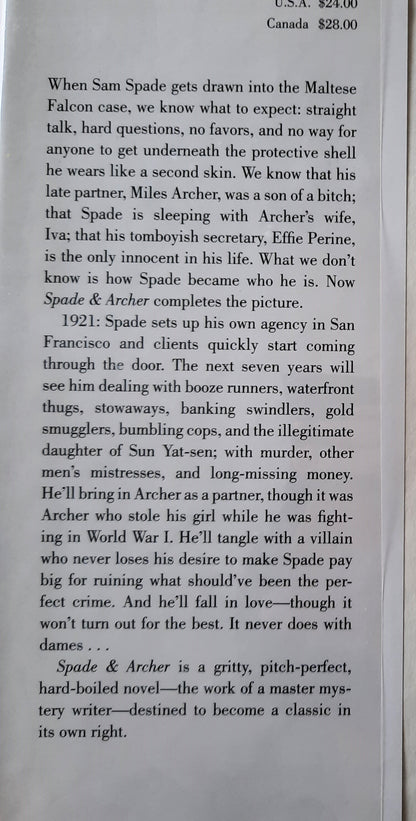 Spade & Archer by Joe Gores (Prequel to The Maltese Falcon, Good, 2009, HC, 337 pages, Alfred A. Knopf)