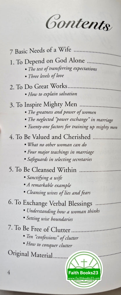 7 Basic Needs of a Wife von Bill Gothard (Sehr gut, 2010, Pbk, 80 Seiten, Institute in Basic Life Principles, Vom Autor signiert)