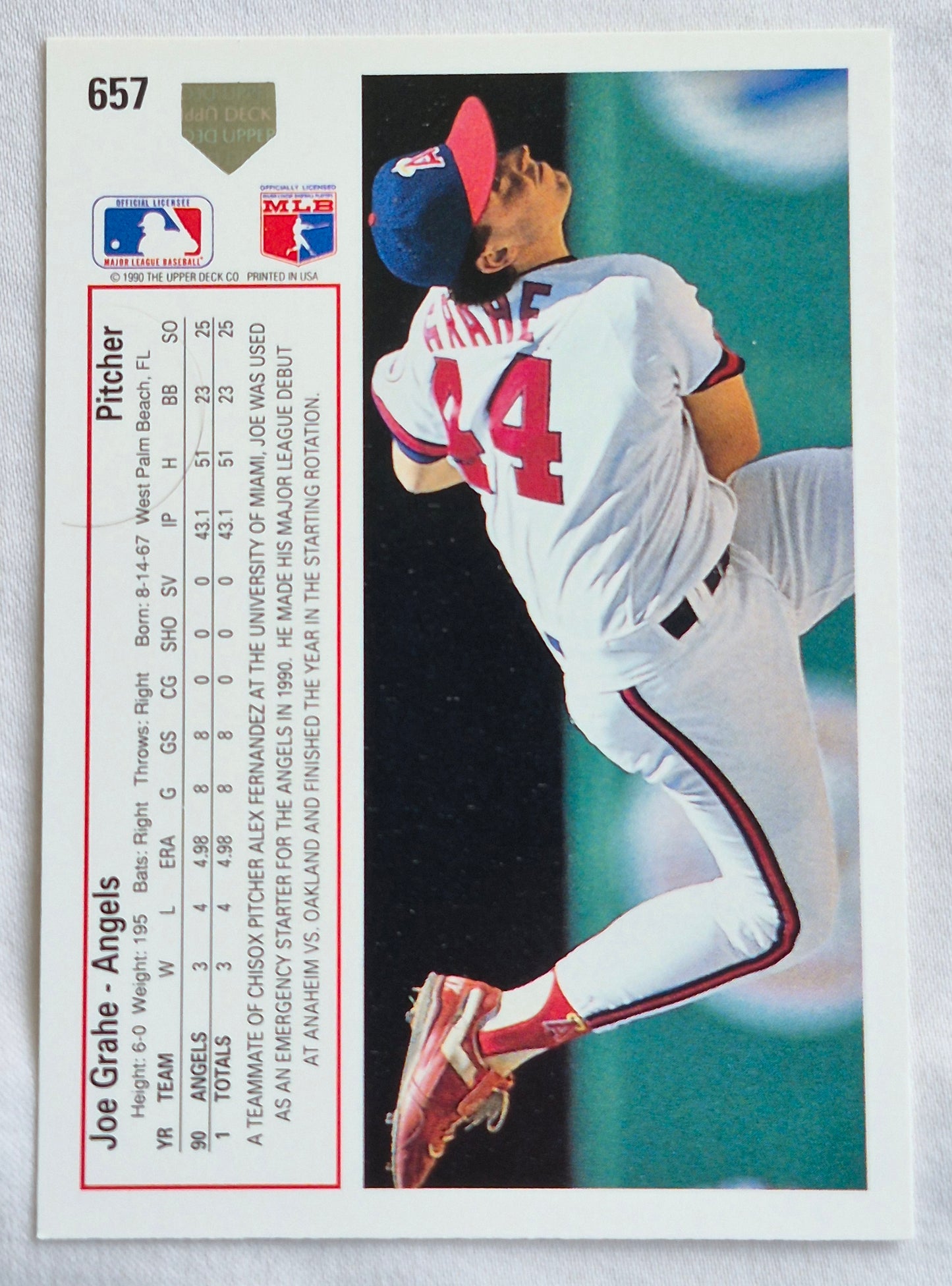 Grahe Joe California Angels Pitcher #657 Upper Deck 1991 Baseball Card
