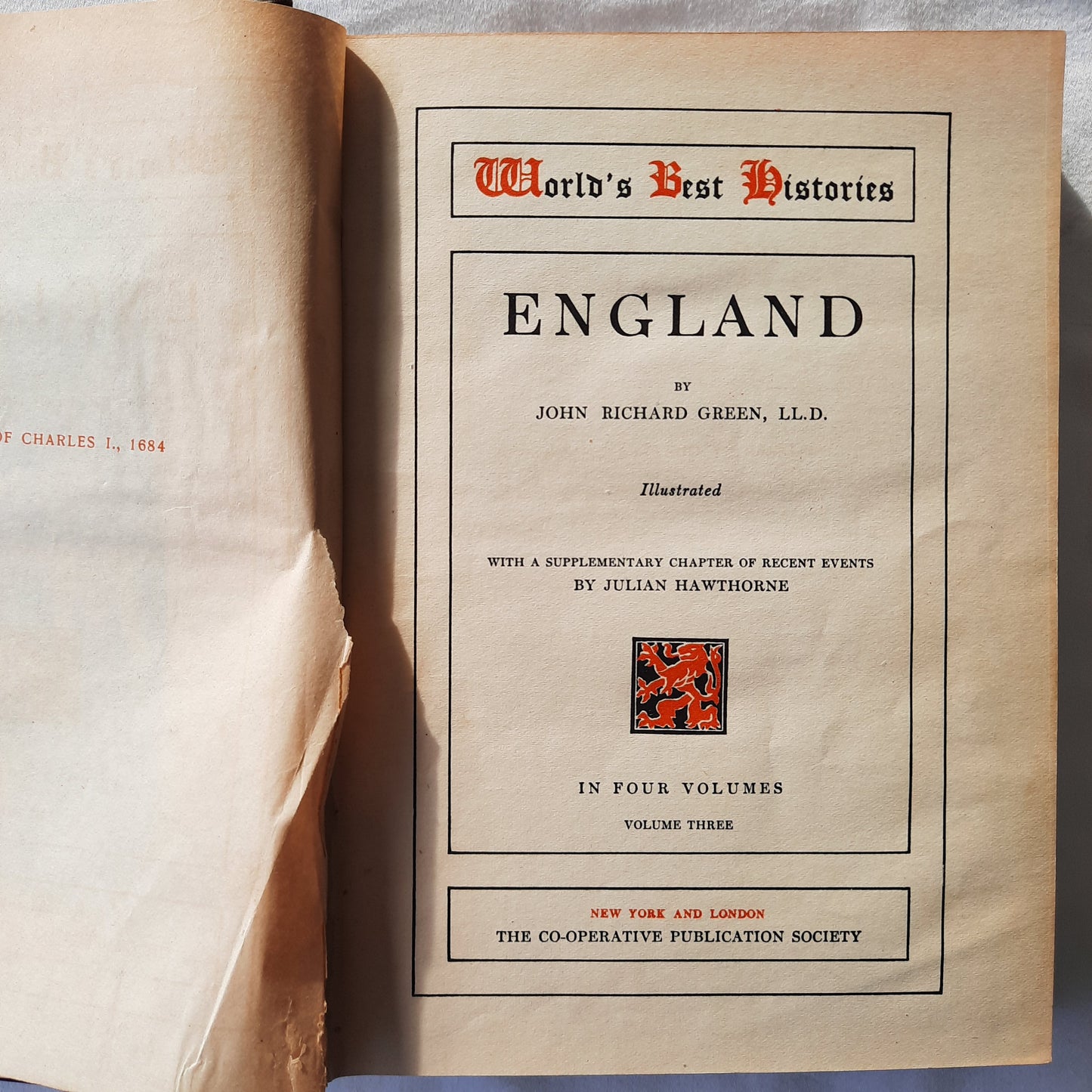 World's Best Histories: England Volume 3 by John Richard Green (Good, HC, The Co-operative Publication Society, 1910?)