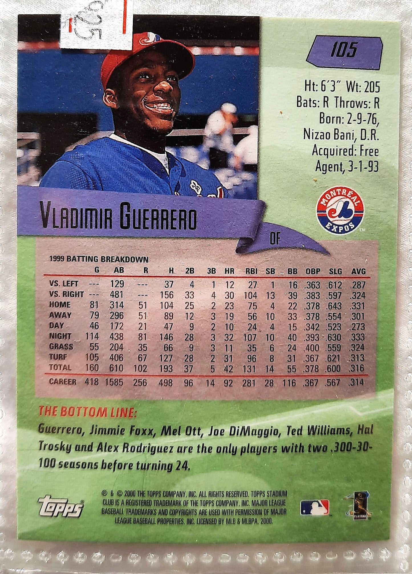 2000 Stadium Club Vladimir Guerrero #105 Montreal Expos Baseball Card TOPPS