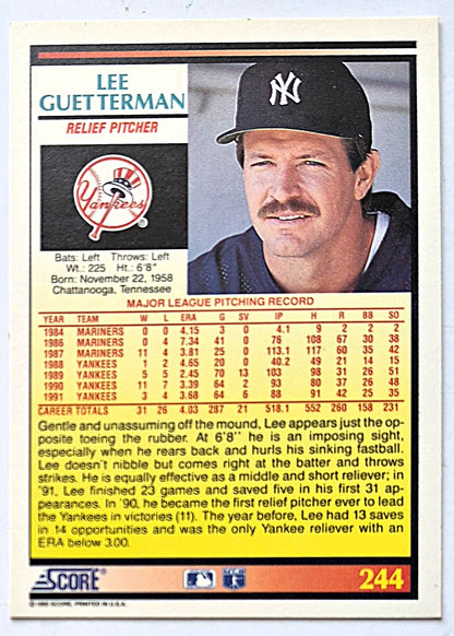 Guetterman Lee New York Yankees Relief Pitcher #244 Score 1992 Baseball Card
