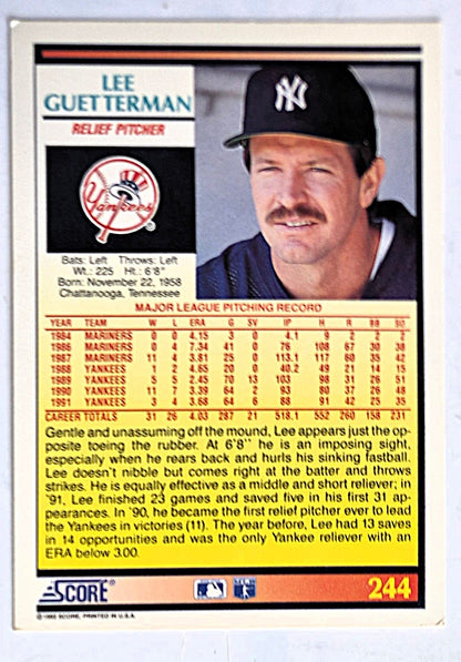 Guetterman Lee New York Yankees Relief Pitcher #244 Score 1992 Baseball Card