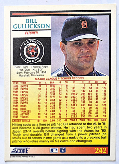 Gullickson Bill Detroit Tigers Pitcher #242 Score 1992 Baseball Card