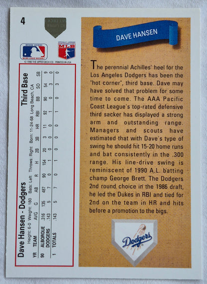 Hansen Dave Los Angeles Dodgers 3rd Base #4 Star Rookie Upper Deck 1991 Baseball Card
