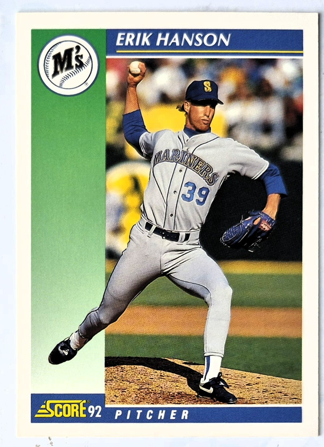 Hanson Erik Seattle Mariners Pitcher #8 Score 1992 Baseball Card