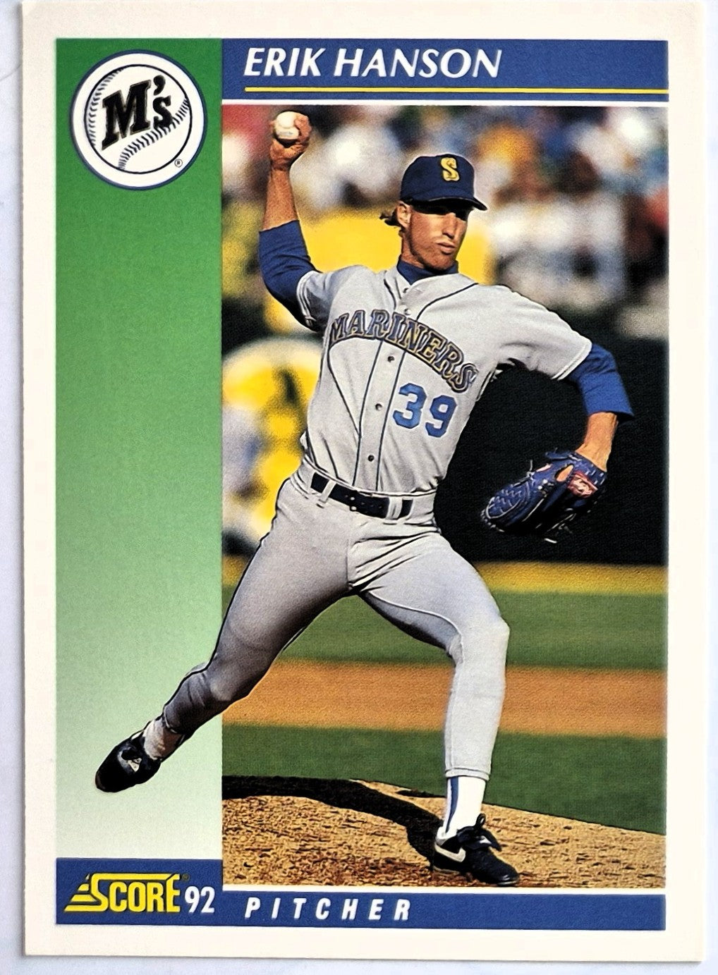 Hanson Erik Seattle Mariners Pitcher #8 Score 1992 Baseball Card