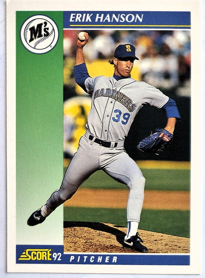 Hanson Erik Seattle Mariners Pitcher #8 Score 1992 Baseball Card