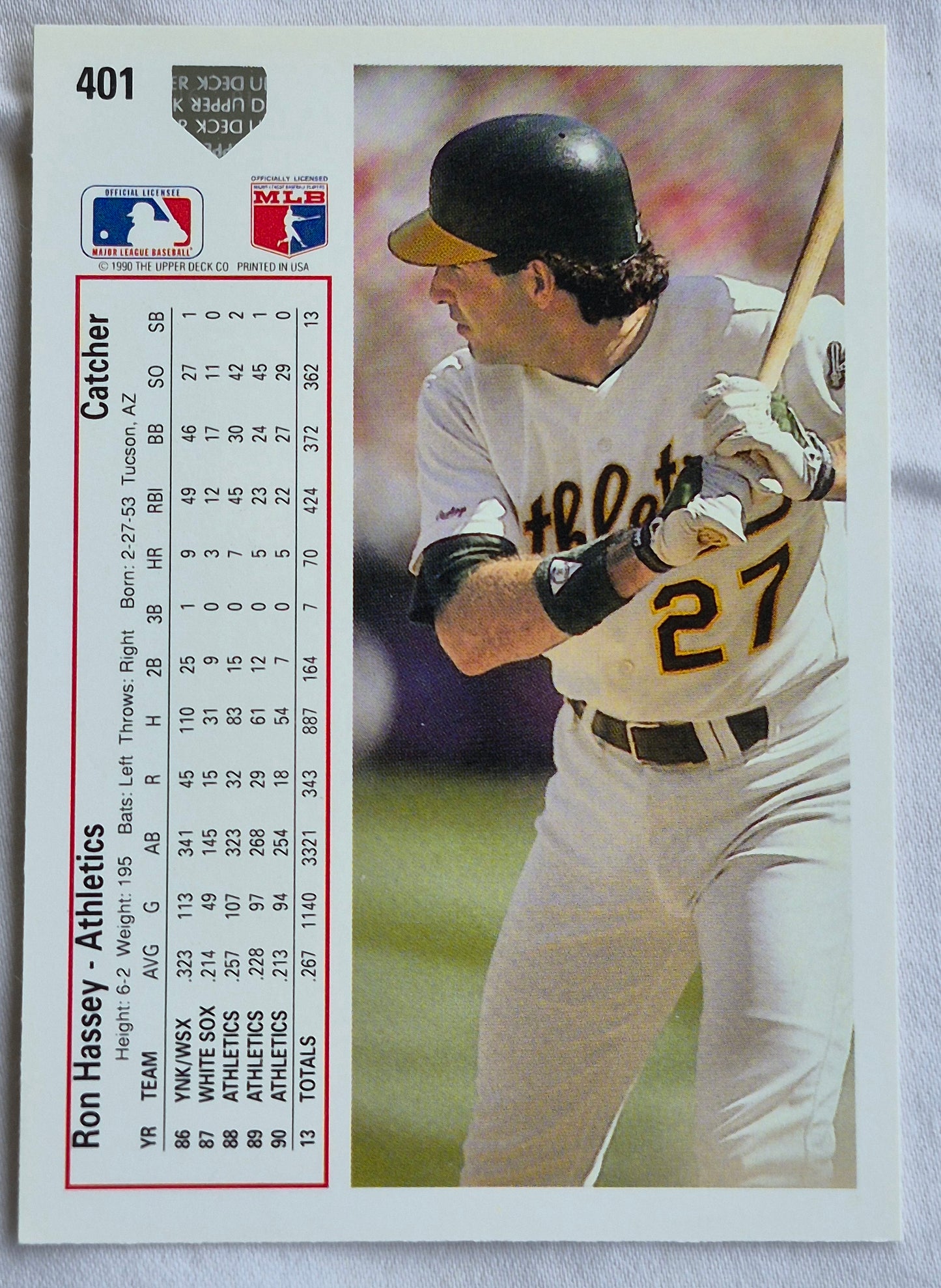 Hassey Ron Oakland Athletics Catcher #401 Upper Deck 1991 Baseball Card