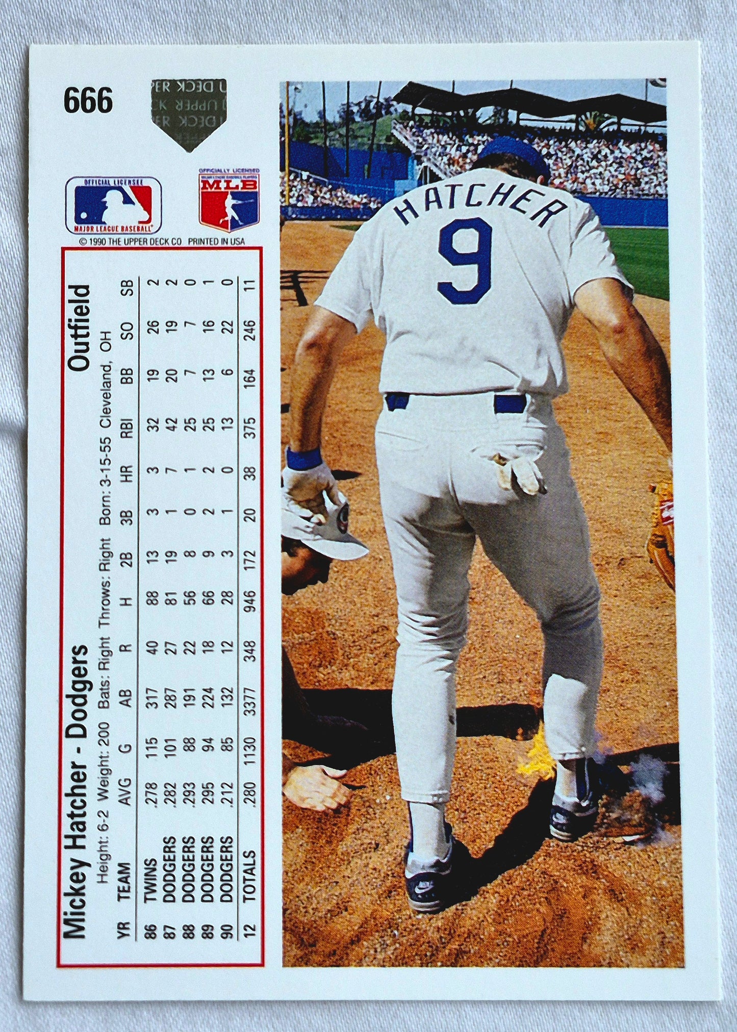 Hatcher Mickey Los Angeles Dodgers Outfield #666 Upper Deck 1991 Baseball Card
