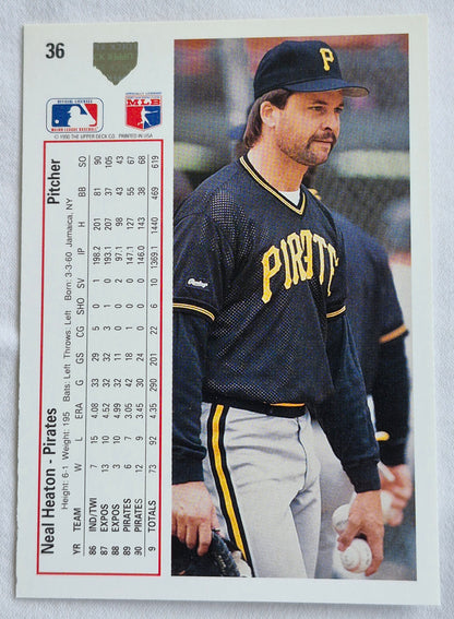Heaton Neal Pittsburgh Pirates Pitcher #36 Upper Deck 1991 Baseball Card