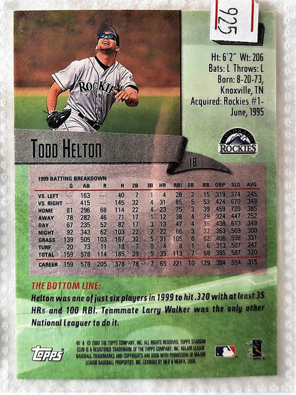 2000 Stadium Club Todd Helton Colorado Rockies #193 Baseball Card TOPPS MINT