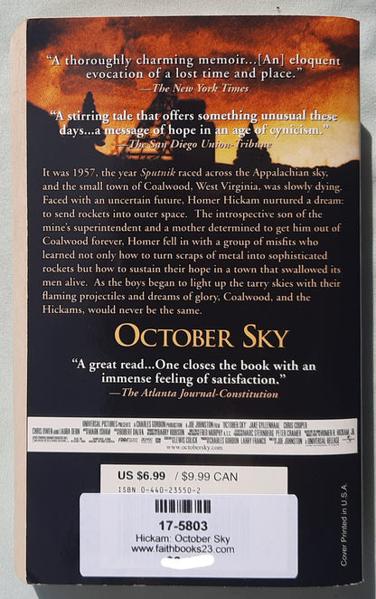 October Sky by Homer H. Hickam, Jr. (Very good, 1999, Pbk, 428 pages, Island Books)